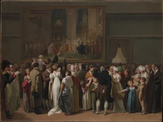 Het publiek bekijkt Davids kroning in het Louvre